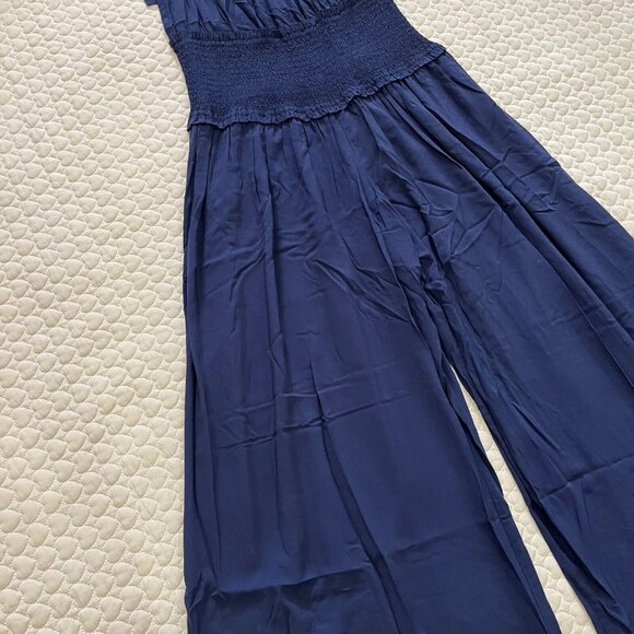 NWOT Tory Burch Smocked Shoulder-Tie Jumpsuit Size XS Navy Blue - Picture 5 of 13